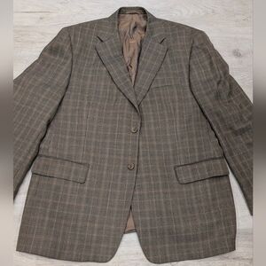 Distinction Wooltouch Single Breasted Brown Plaid wool Blend Men's Blazer Sz 44R